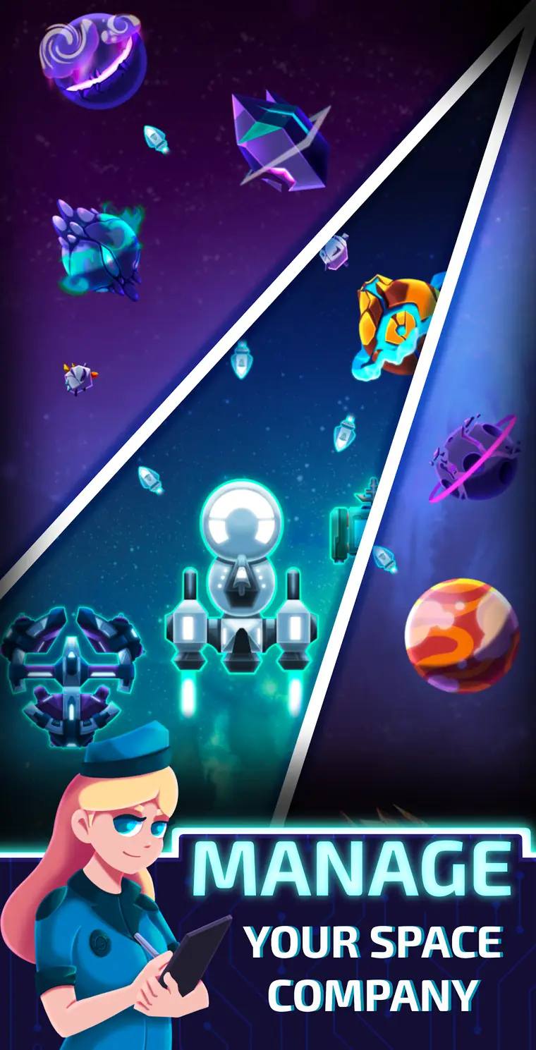 Space mining fleet approaching planets and asteroids in Idle Planet Miner