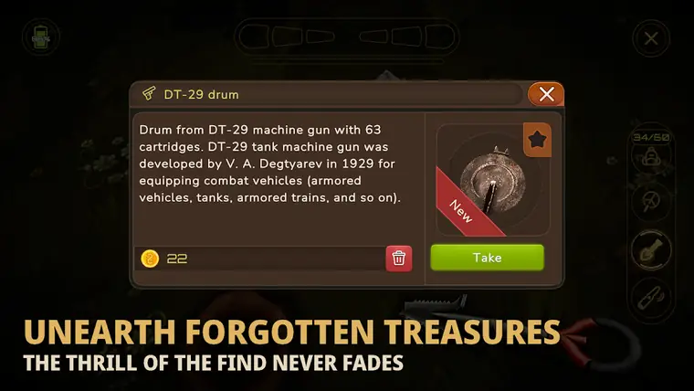 Unearthed historical relic display screen in Treasure Hunter: Echo of War